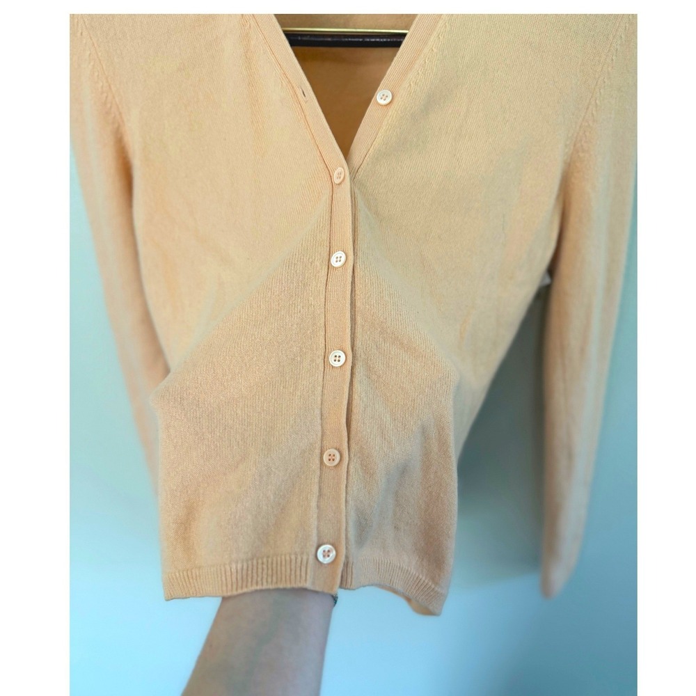 TSE Classic 100% Pure Cashmere Cardigan Sweater Apricot Orange Size Medium - Picture 3 of 7